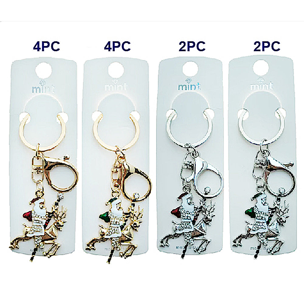 Rhinestone Christmas Santa & Reindeer Keychain