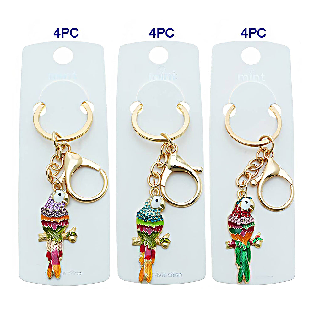 Rhinestone Enamel Perched Parrot Keychain