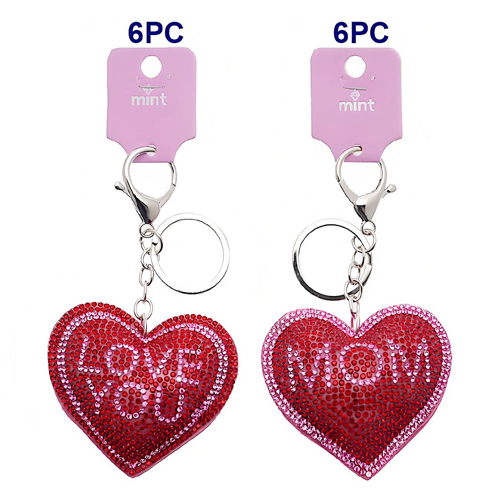 Rhinestone Heart Love You & Mom Keychain