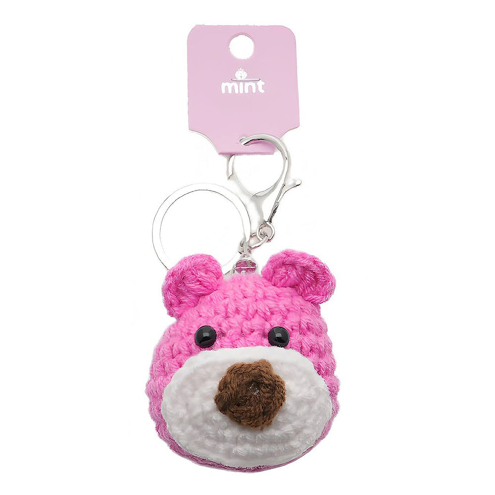 Crochet Pink Teddy Bear Face Keychain