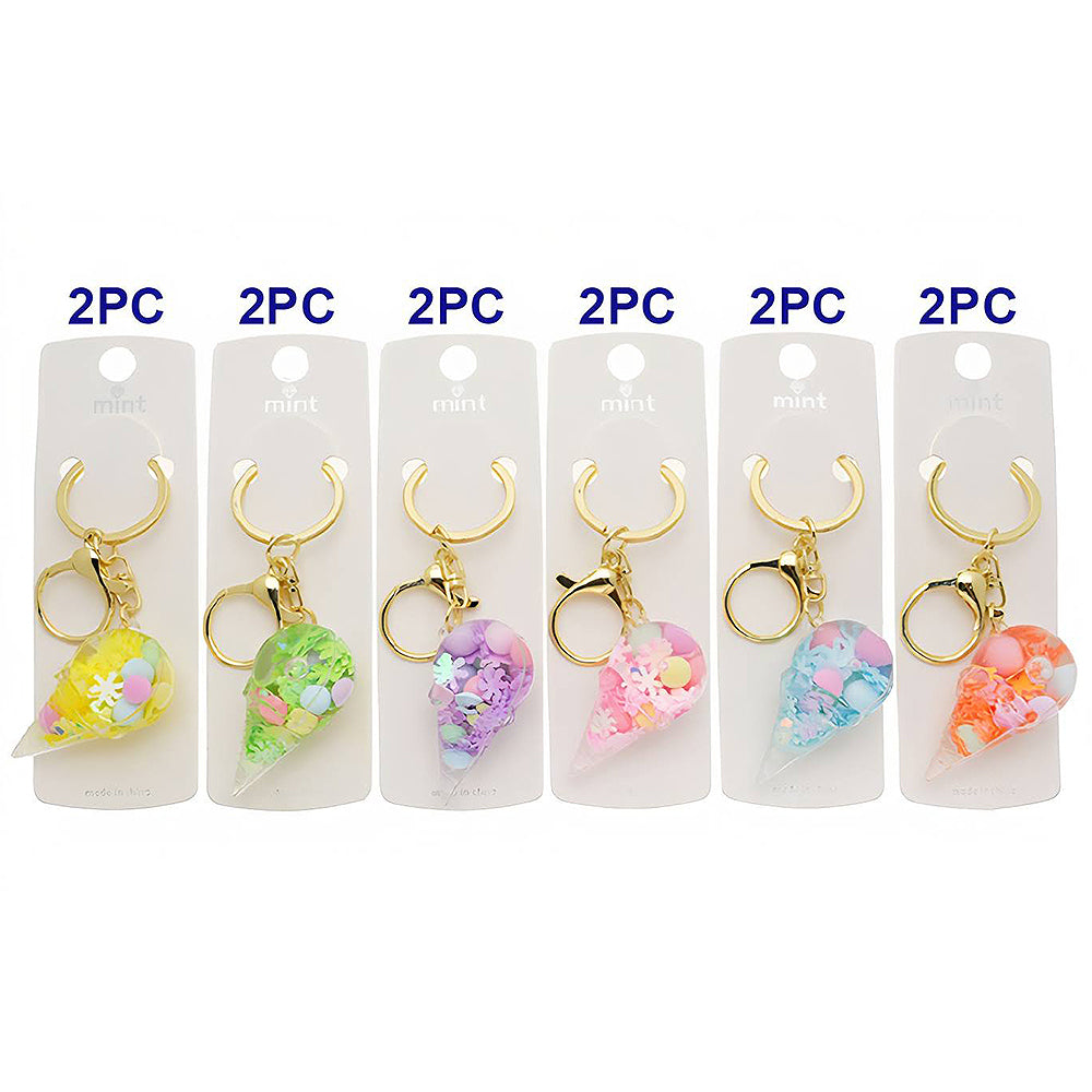 Ice Cream Cone Liquid Floating Glitter Shaker Keychain