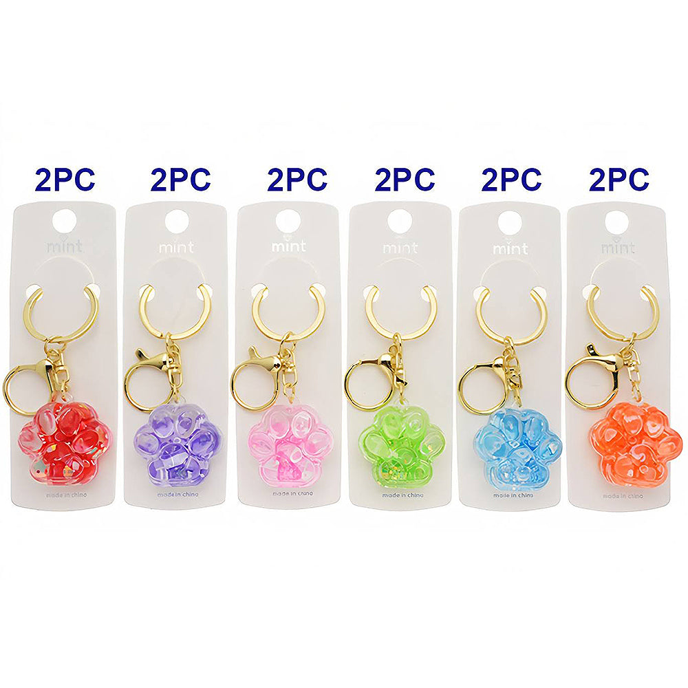 Dog Paw Liquid Floating Glitter Shaker Keychain