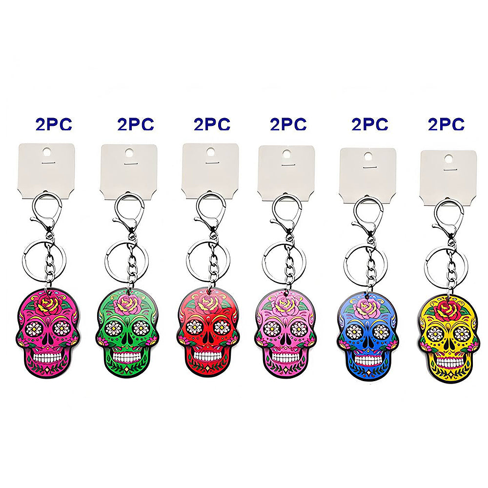 Colorful Day Of The Dead Calavera Skull Keychain