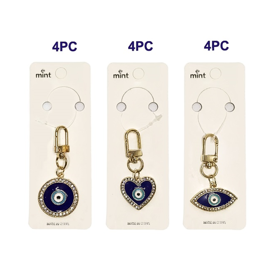 Rhinestone Border Evil Eye Enamel Keychain