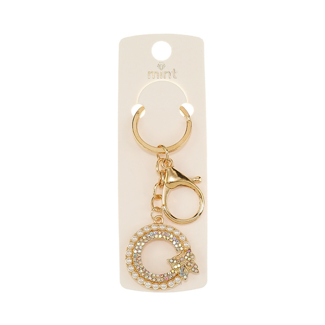 JK48036-Bedazzled Pearl Wreath Butterfly Keychain