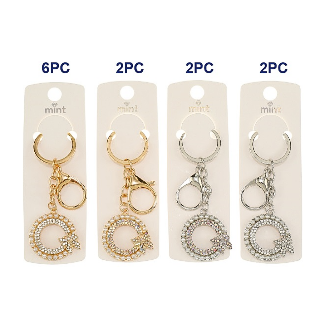 JK48036-Bedazzled Pearl Wreath Butterfly Keychain
