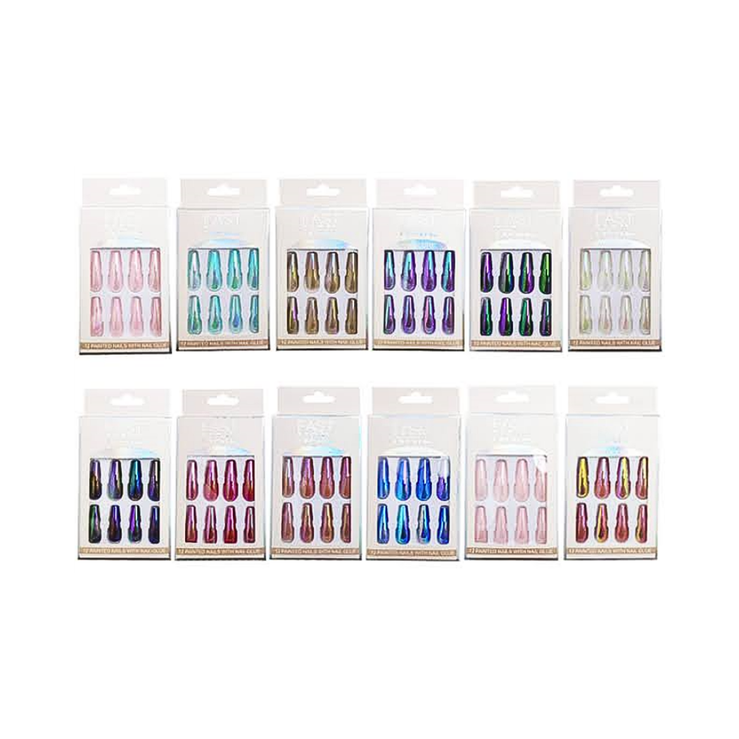 Long Coffin Chrome Press On Nails