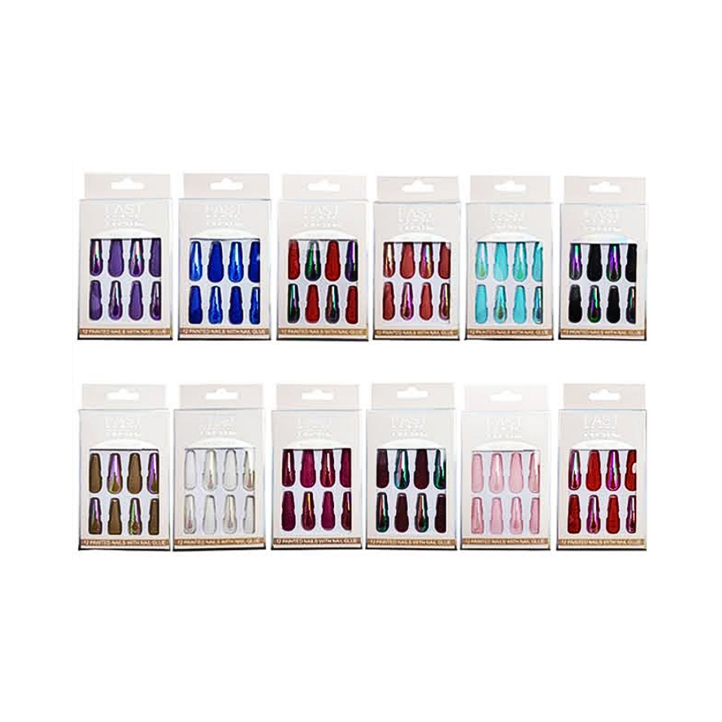 Long Coffin Matte & Chrome Press On Nails