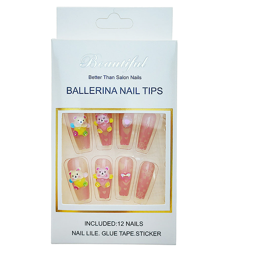 NA110 - Long Coffin Teddy Bear Press On Nails