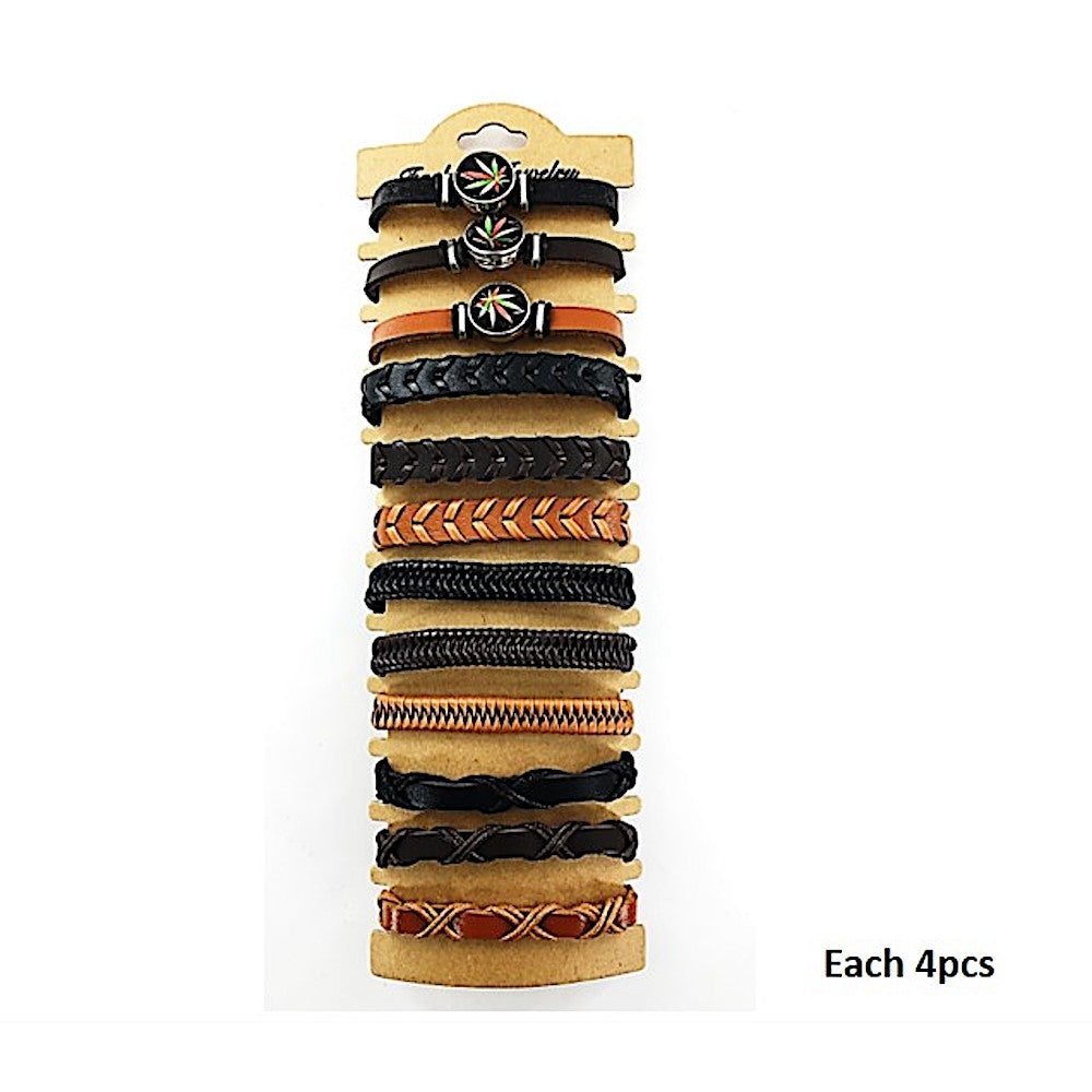 Marijuana Leaf Adjustable Leather Bracelet