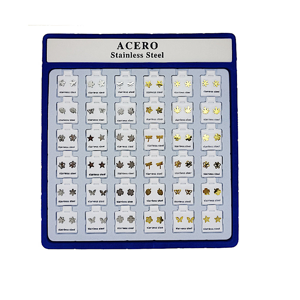 TE1993 - 36 Pairs Assorted Stainless Steel Studs