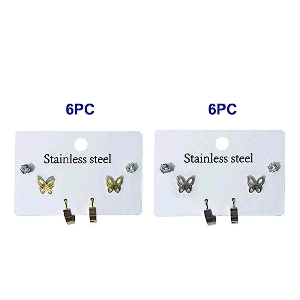 TE2054 - Stainless Steel Butterfly 3 Pair Earring Set