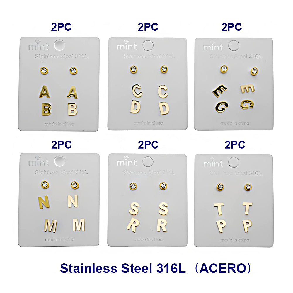 Stainless Steel 3 Pair Gold Alphabet Stud Earring Set