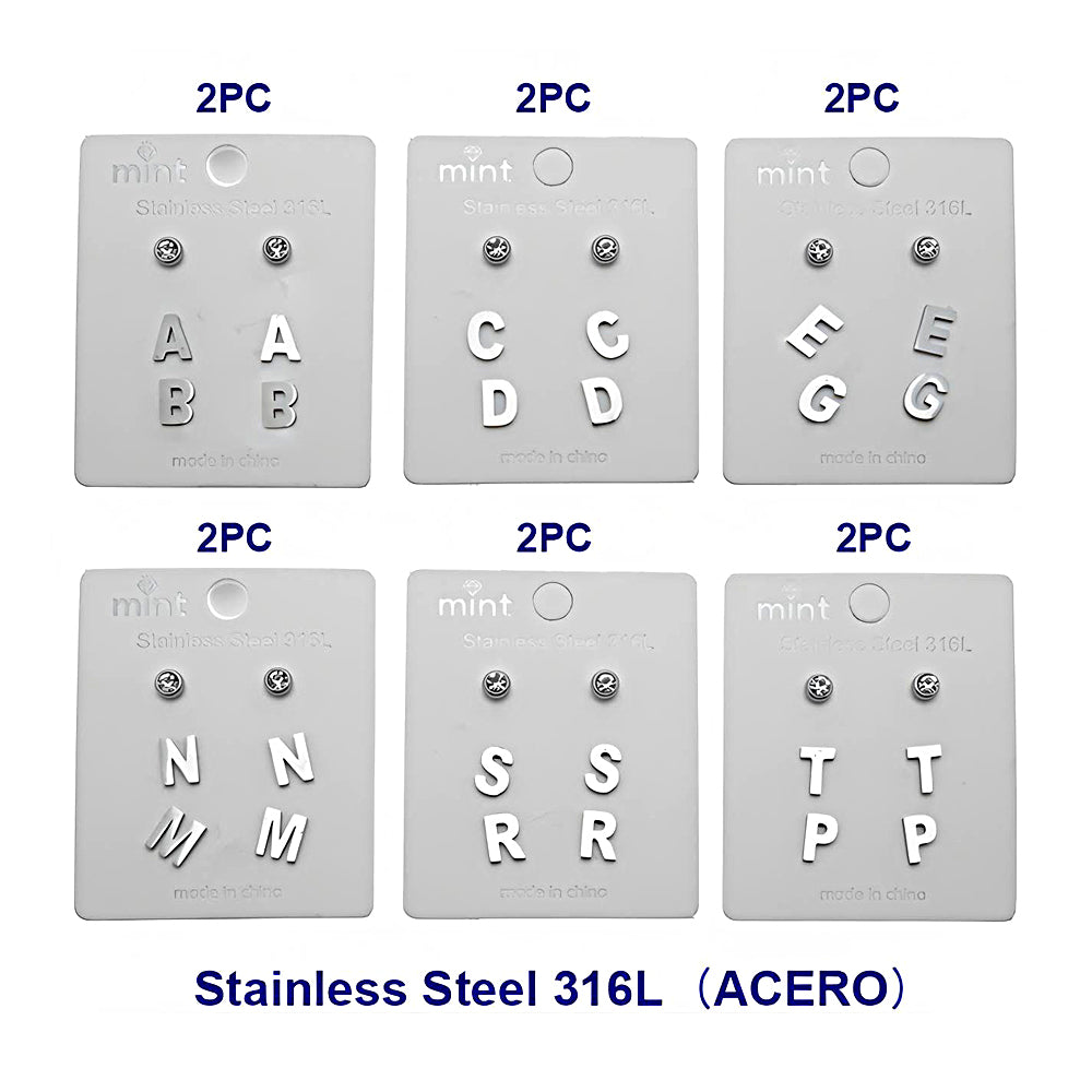 Stainless Steel 3 Pair Silver Alphabet Stud Earring Set