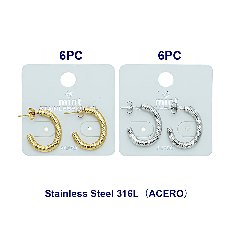 2.3CM Stainless Steel Textured Open Hoops