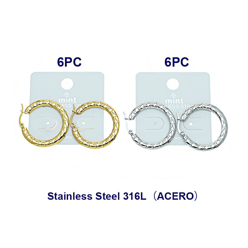 3.2CM Stainless Steel Textured Pattern Hoops