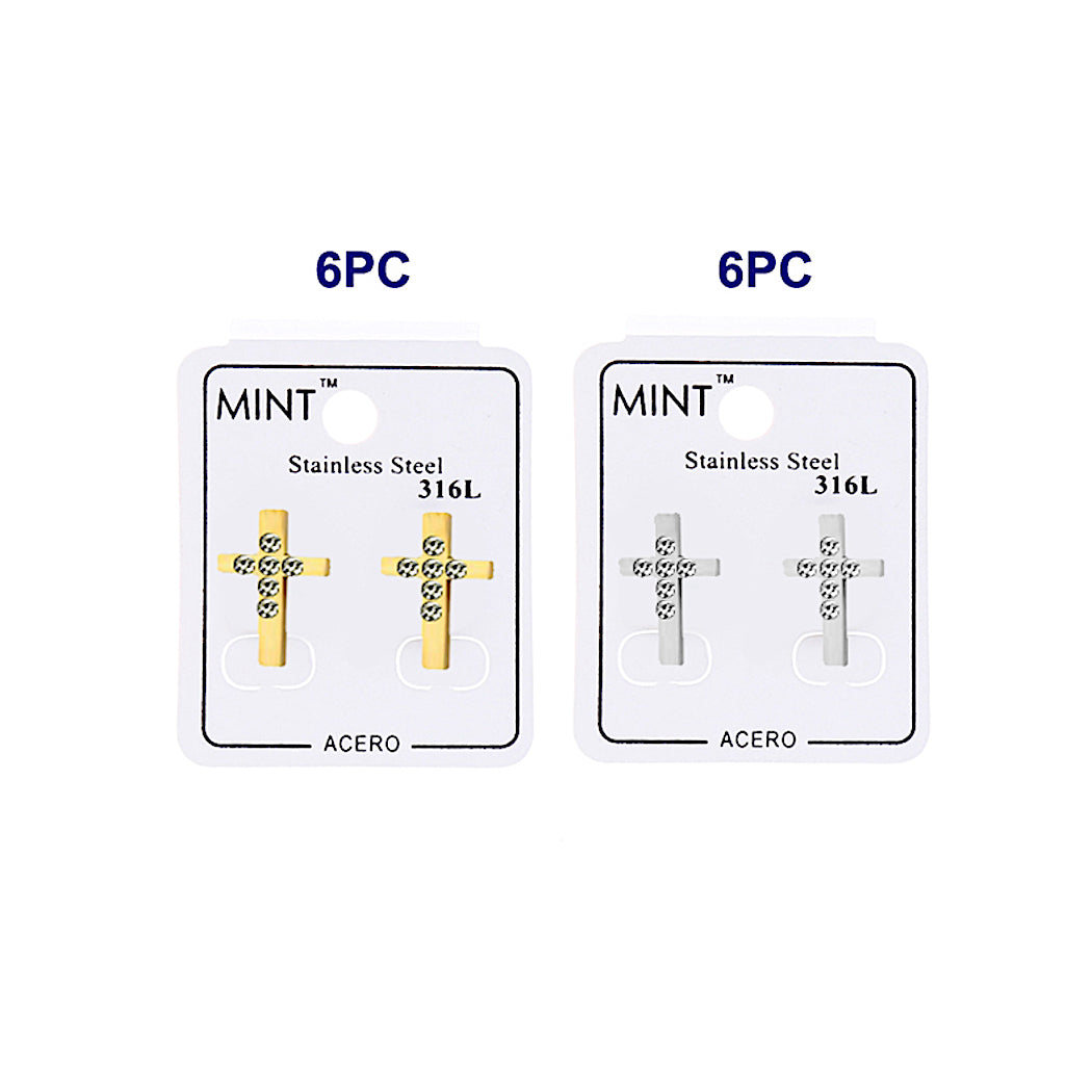 Stainless Steel Rhinestone Cross Stud Earring