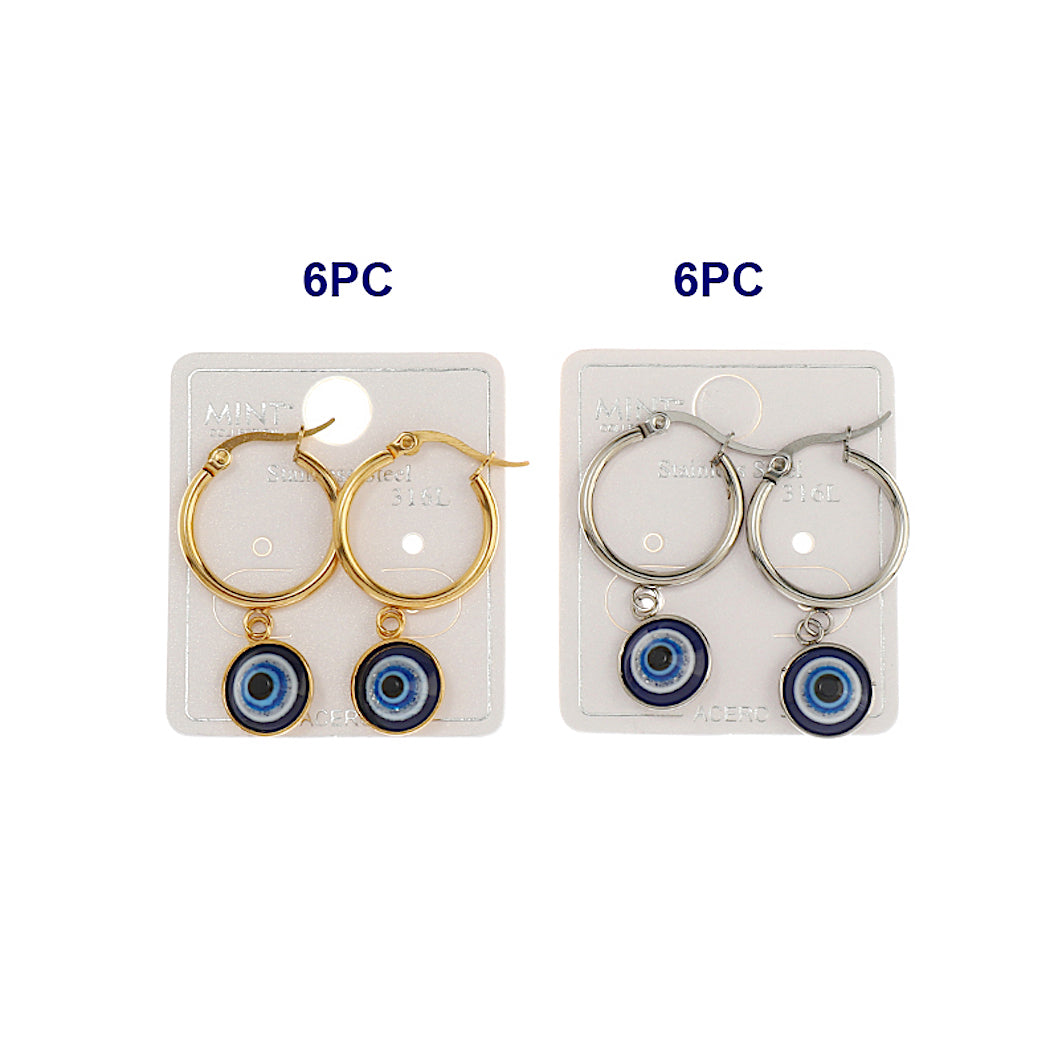 Stainless Steel Evil Eye Charm Hoops