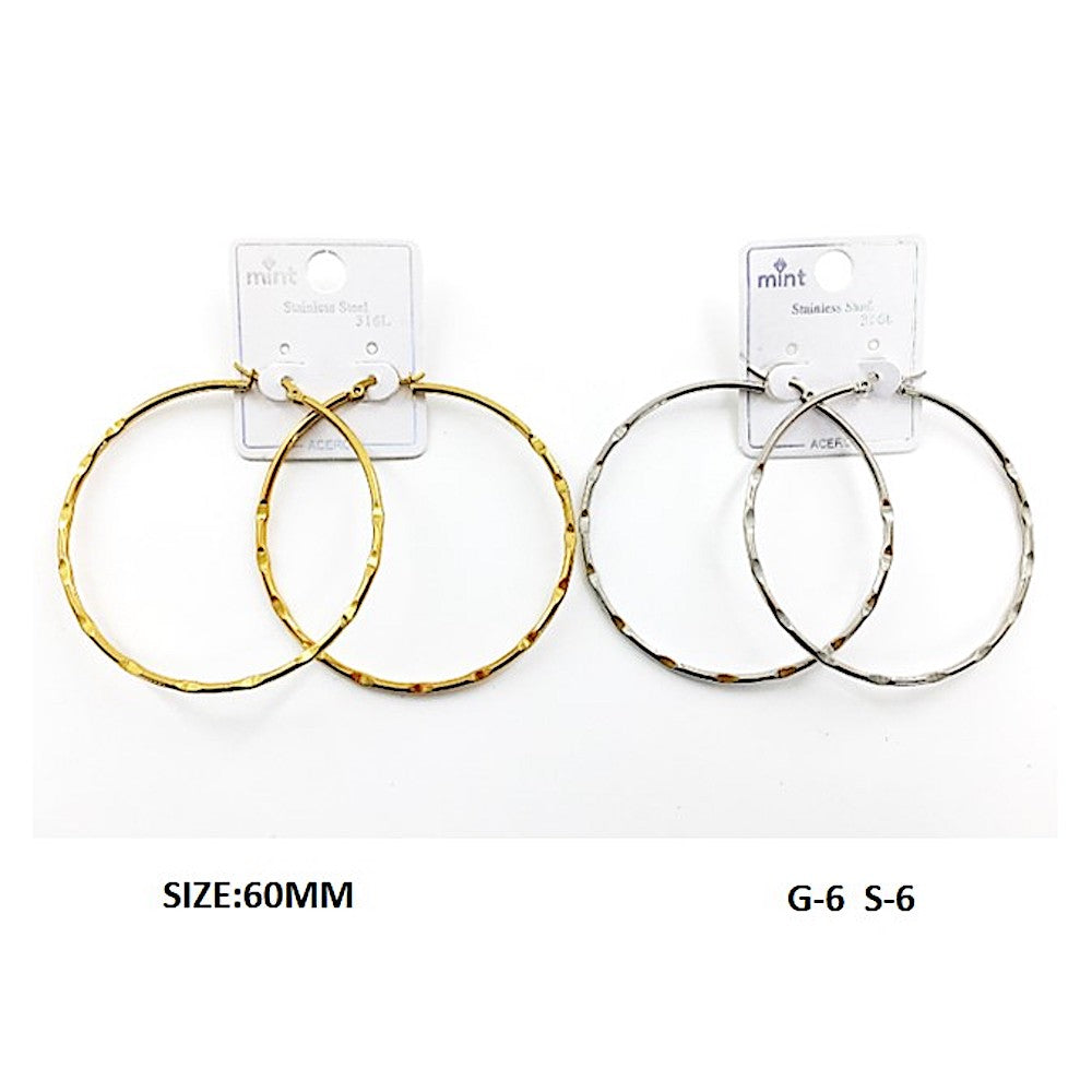 TE5003 - 60MM Stainless Steel Hammered Hoops