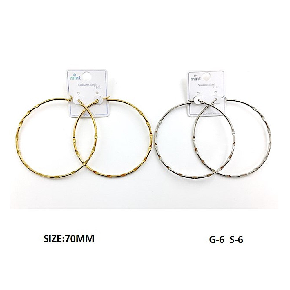 TE5003 - 70MM Stainless Steel Hammered Hoops
