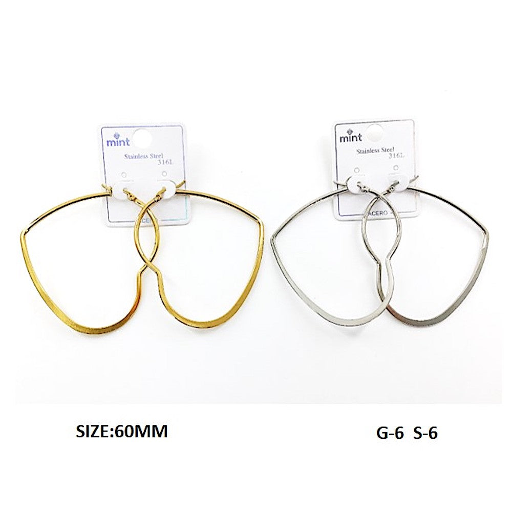 TE5006 - 60MM Stainless Steel Flat Heart Hoops
