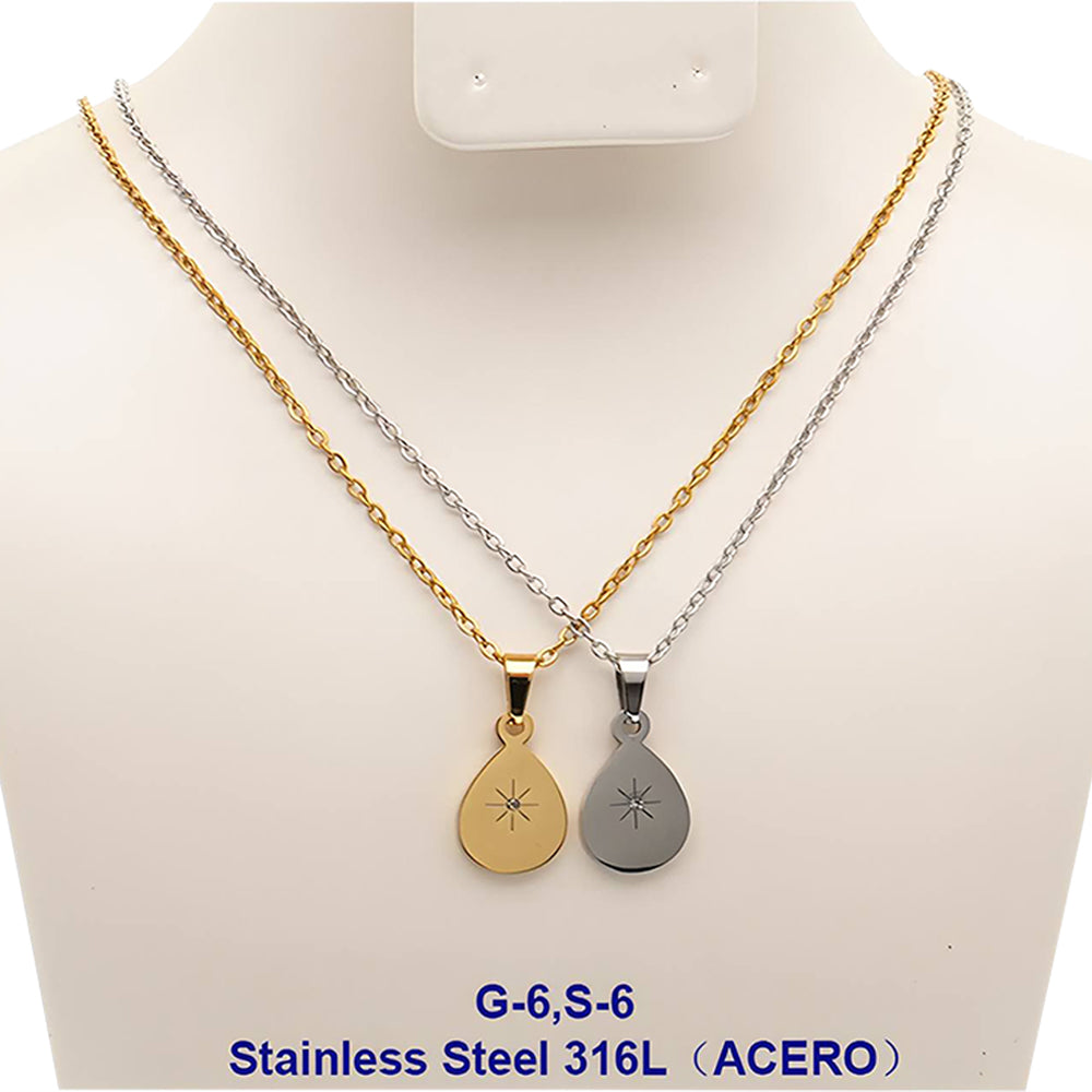 Stainless Steel Star Disc Pendant Necklace