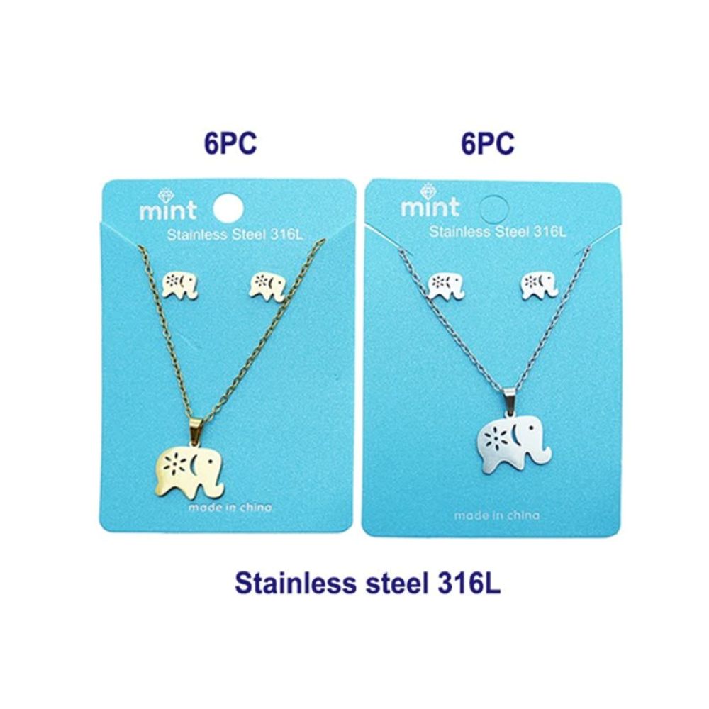 Stainless Steel Elephant Flower Pendant Necklace