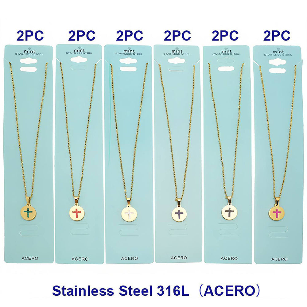 Stainless Steel Cross Disc Pendant Necklace