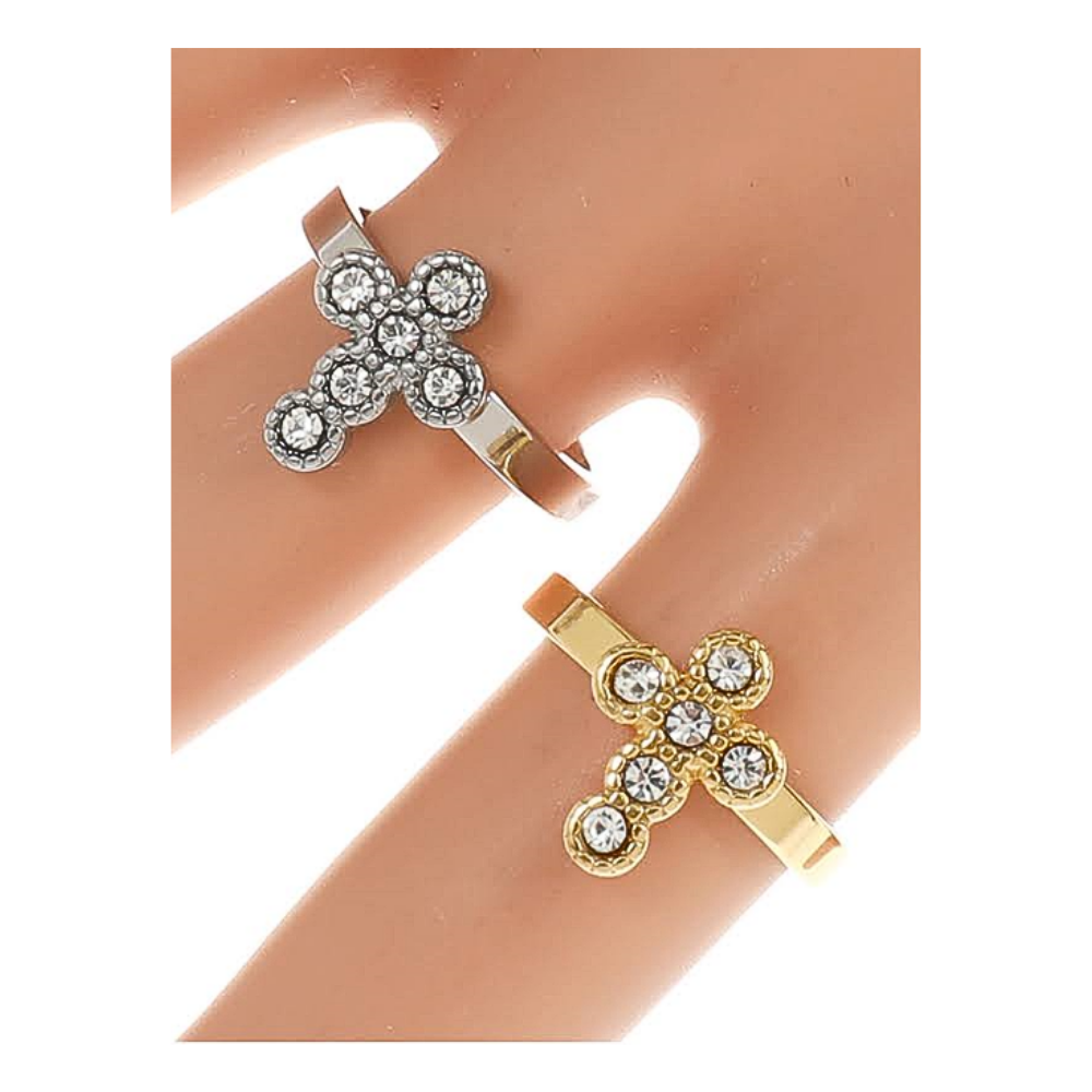TR1564 - Stainless Steel Diamond Cross Ring