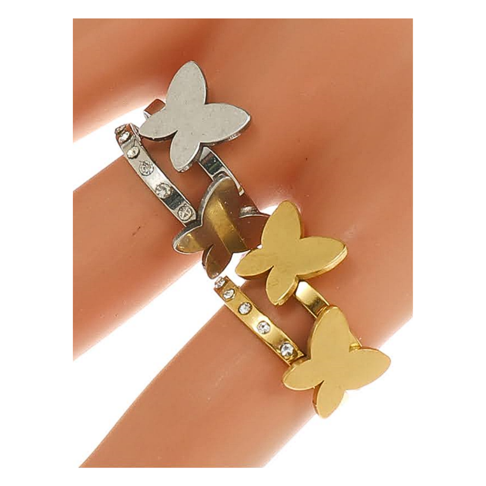TR1655 - Stainless Steel Double Butterfly Ring