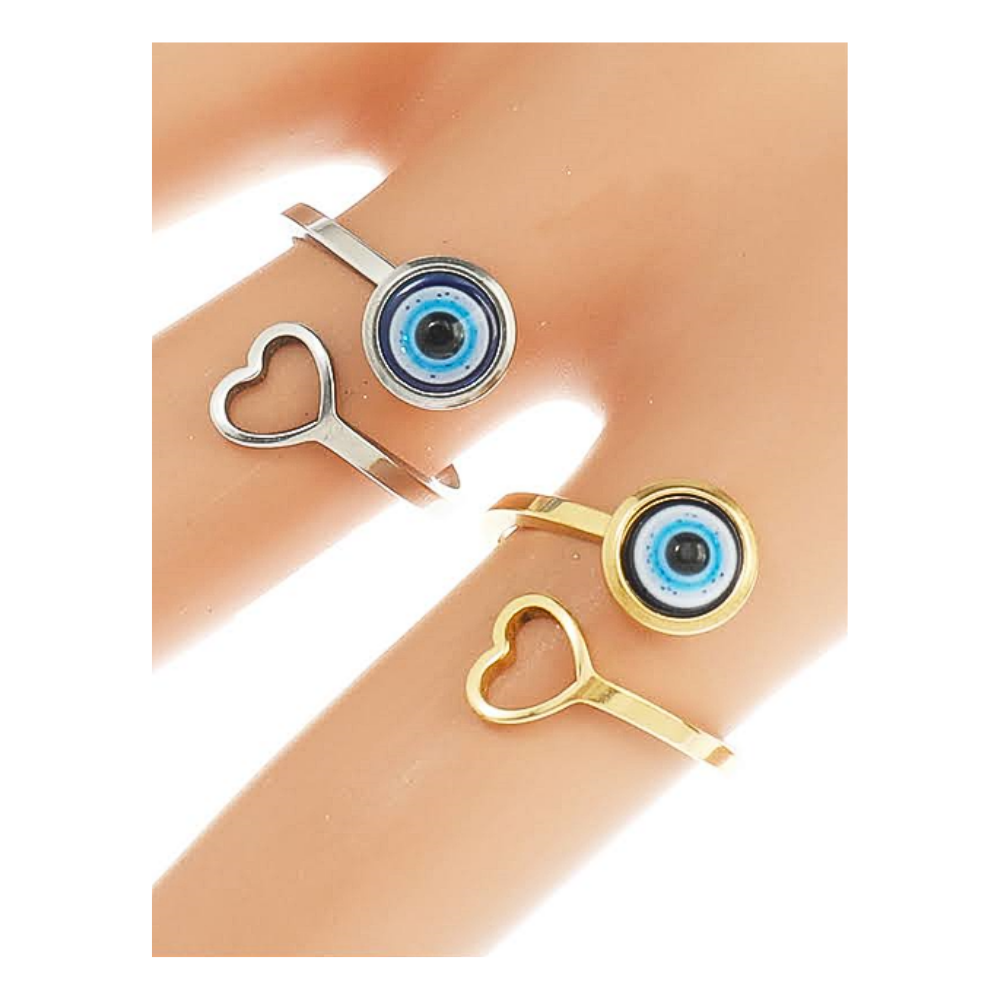 TR1719 - Stainless Steel Evil Eye Twist Ring
