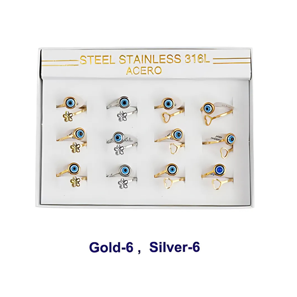TR1719 - Stainless Steel Evil Eye Twist Ring
