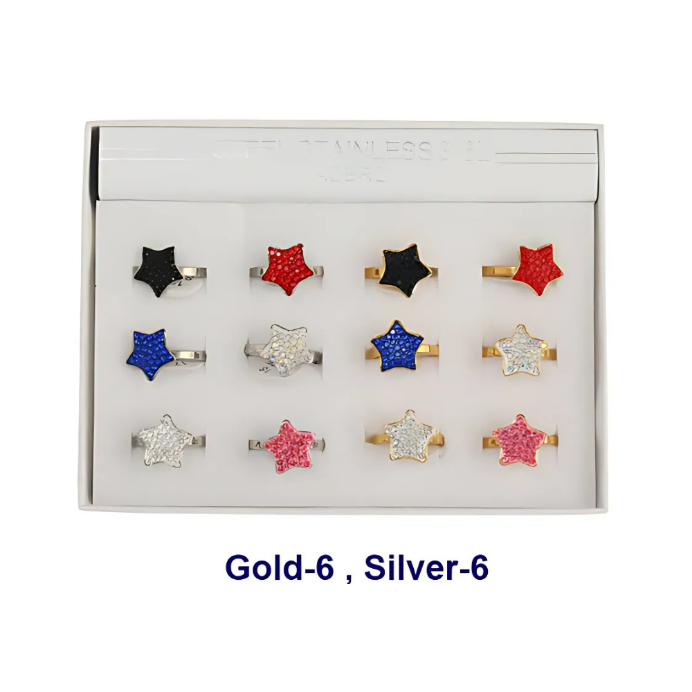 TR1782 - Stainless Steel Pavé Star Ring