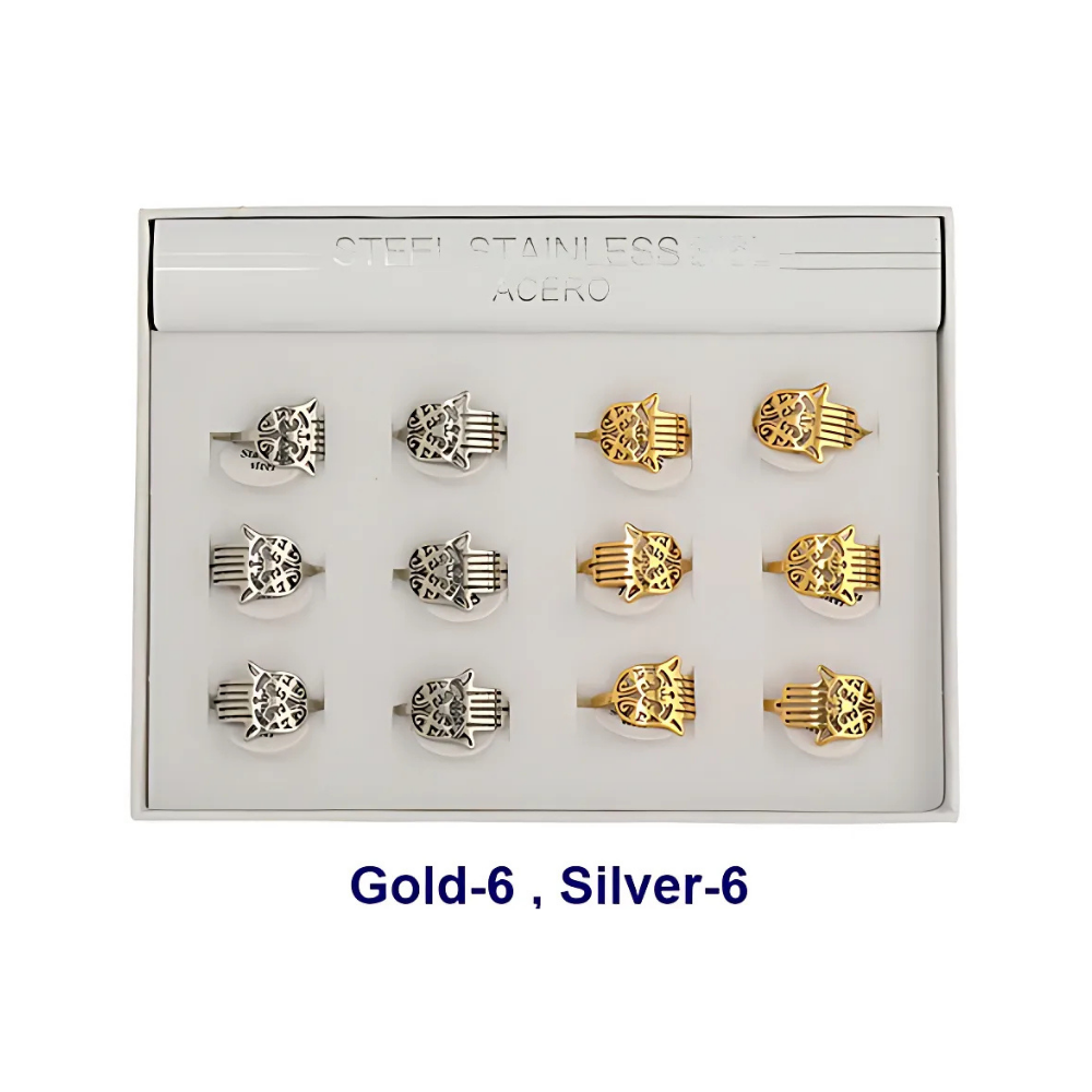 TR1793 - Stainless Steel Filigree Hamsa Ring