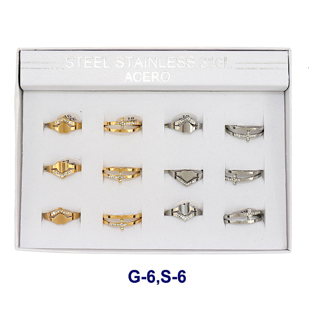 TR1904 - Stainless Steel Rhinestone Cross Heart Ring