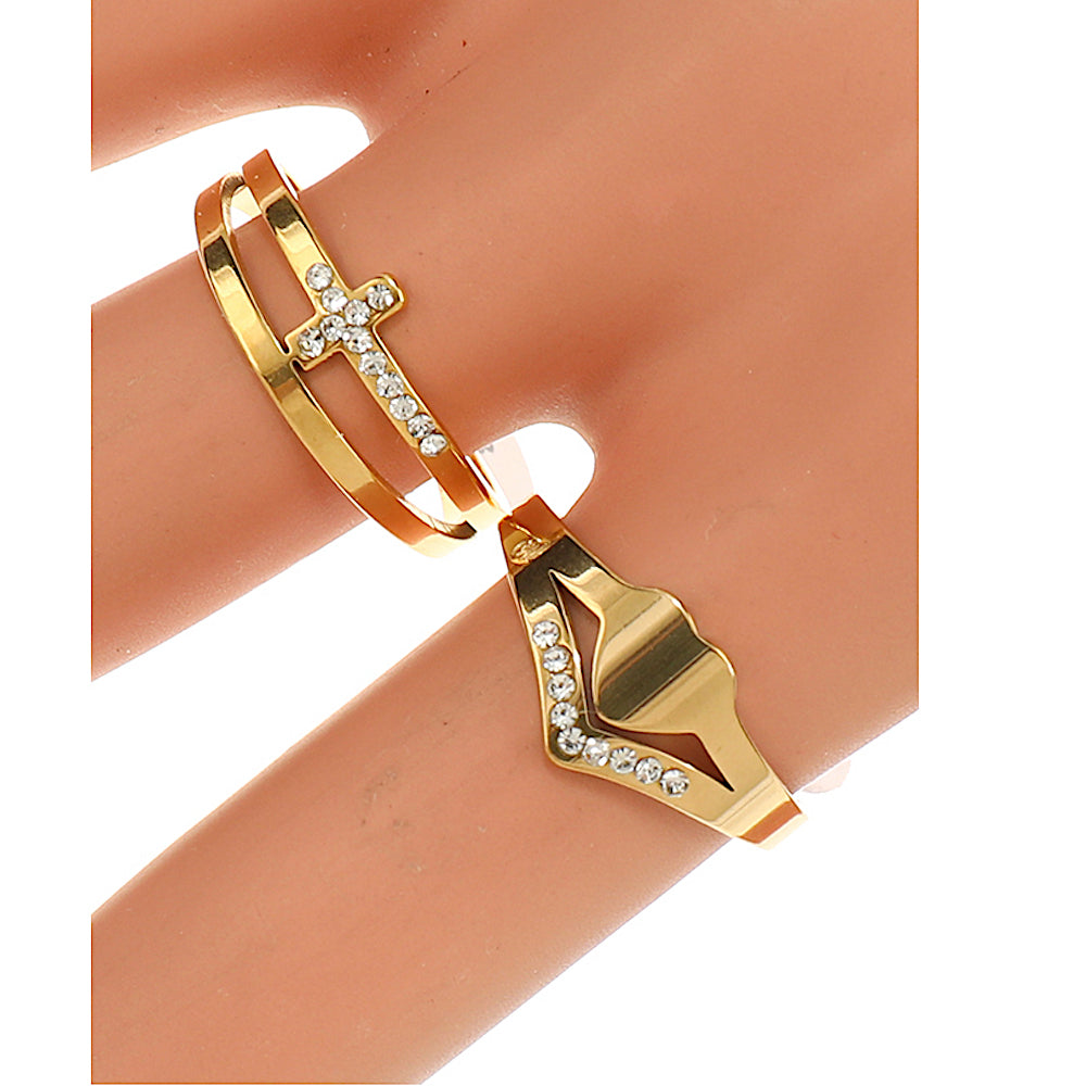 TR1904 - Stainless Steel Rhinestone Cross Heart Ring