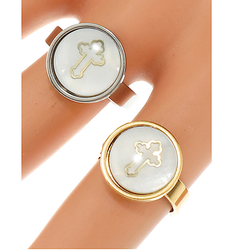 TR1917 - Stainless Steel Cross Shell Ring