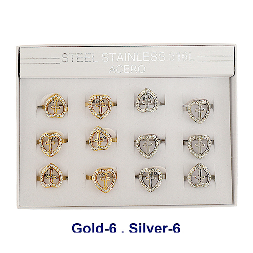 TR1936 - Stainless Steel Heart Cross Ring