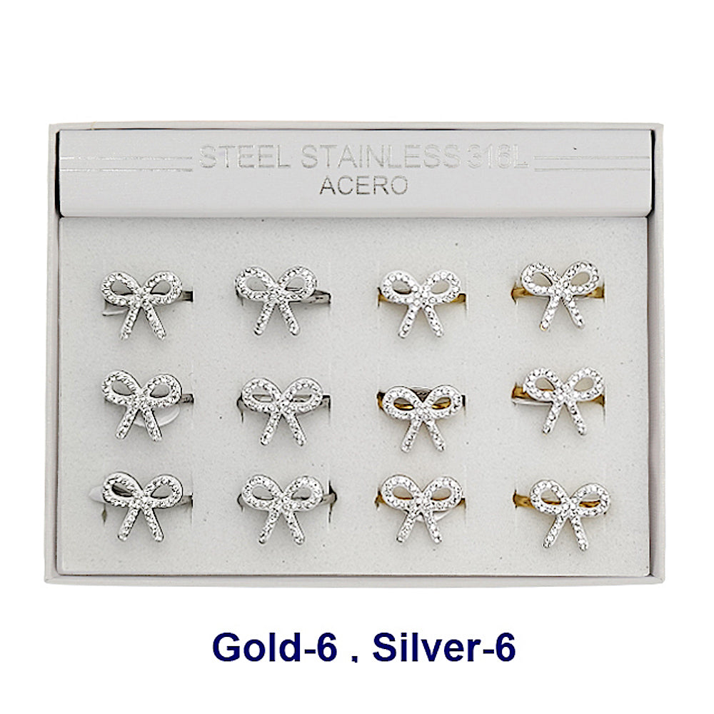 TR2002 - Stainless Steel Rhinestone Bow Ring