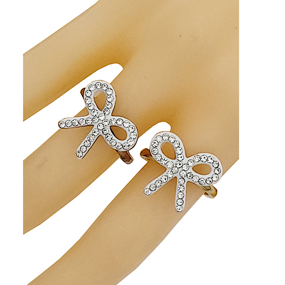 TR2002 - Stainless Steel Rhinestone Bow Ring