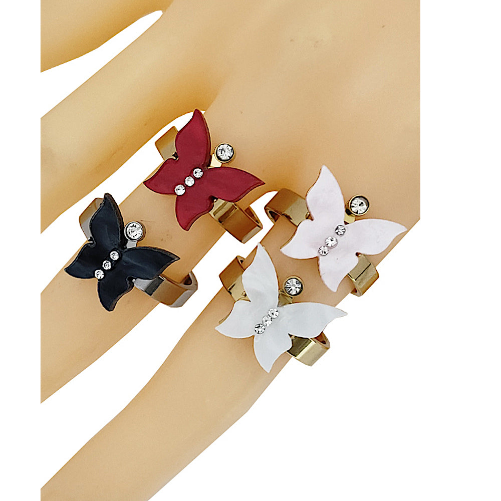TR1953 - Stainless Steel Resin Butterfly Ring