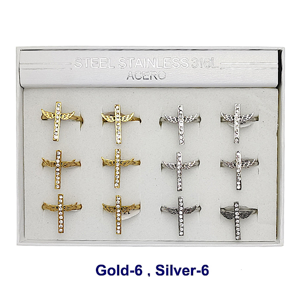TR2008 - Stainless Steel Winged Cross Ring