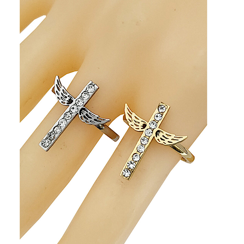 TR2008 - Stainless Steel Winged Cross Ring