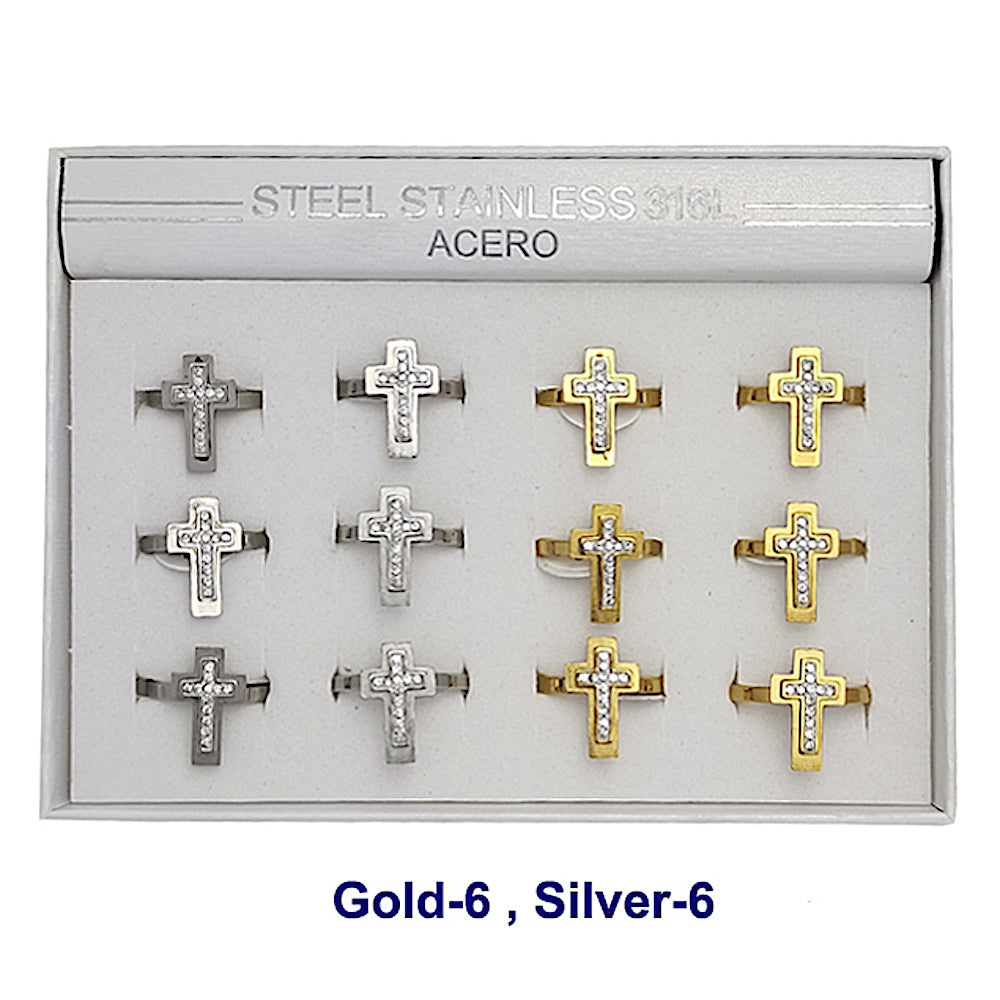 TR2009 - Stainless Steel Rhinestone Cross Ring
