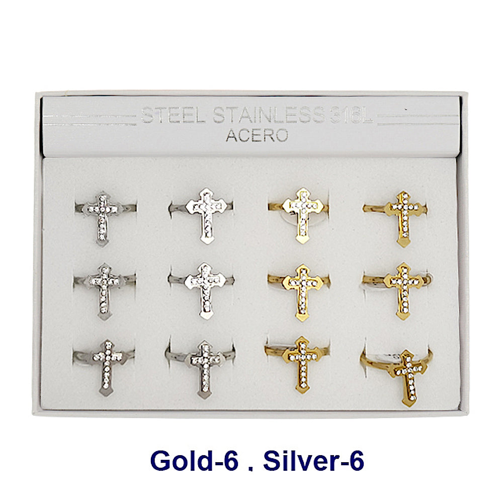 TR2010 - Stainless Steel Rhinestone Cross Ring