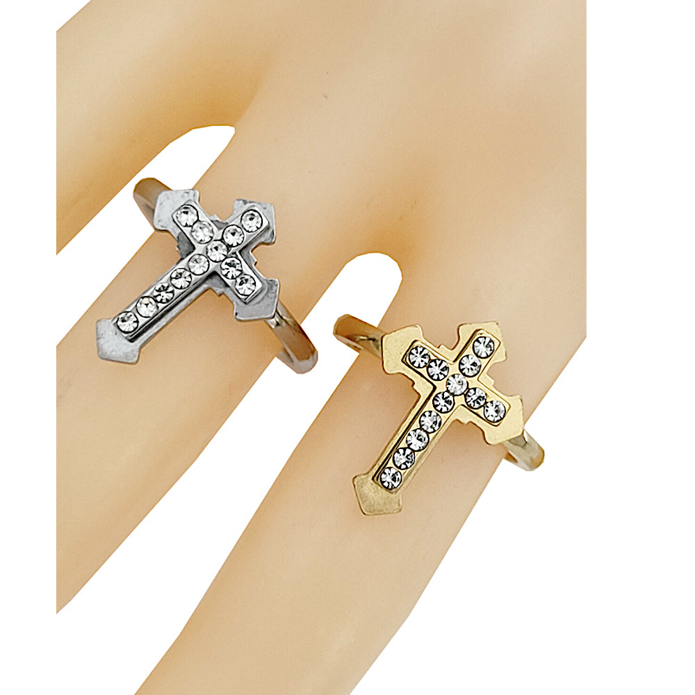 TR2010 - Stainless Steel Rhinestone Cross Ring