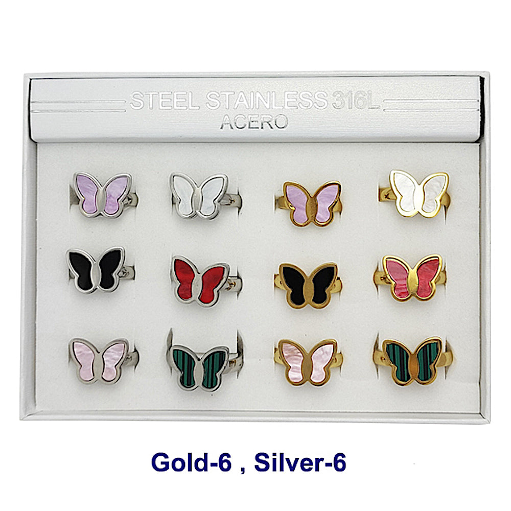 TR2012 - Stainless Steel Resin Butterfly Ring