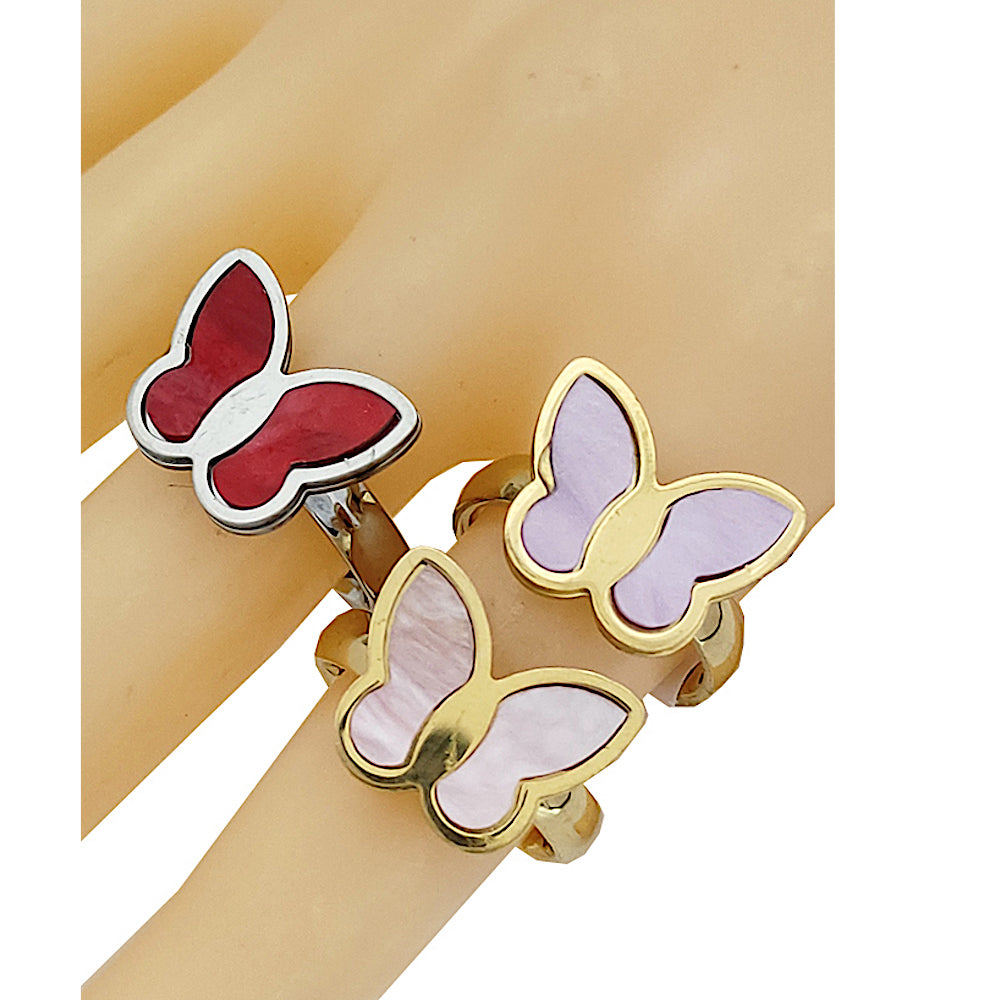 TR2012 - Stainless Steel Resin Butterfly Ring