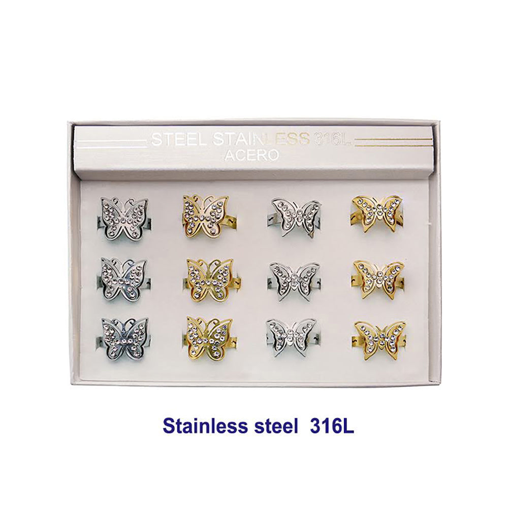 Stainless Steel Rhinestone Butterfly Ring