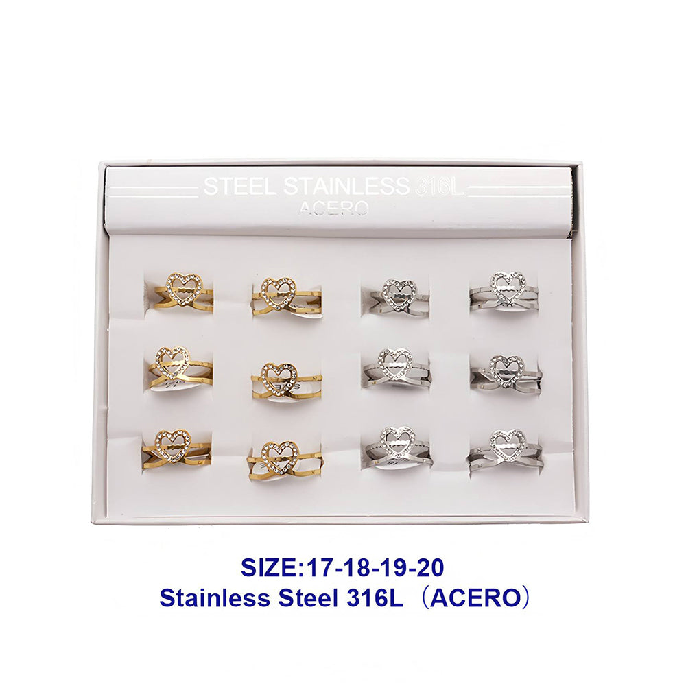 Stainless Steel Rhinestone Heart Ring